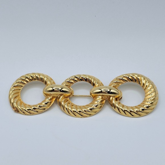 Estate Brooch Gold Tone Triple Twisted Loop Large Fancy Jewelry Pin - Picture 2 of 6
